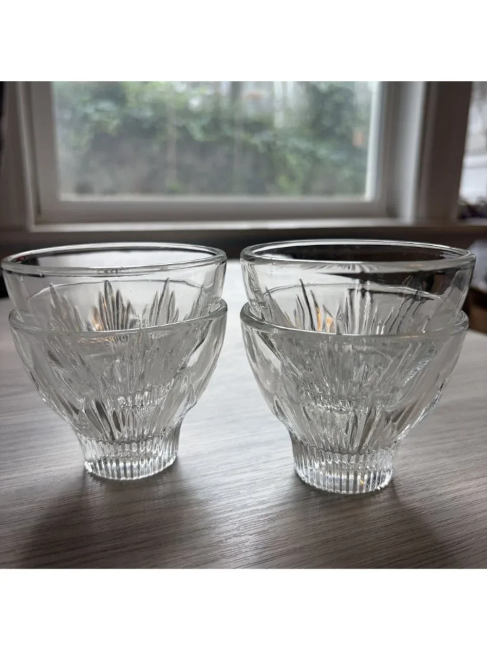 Indiana Glass Set 4 Vintage Art Deco Sunburst Rocks Clear Glasses Barware Retro